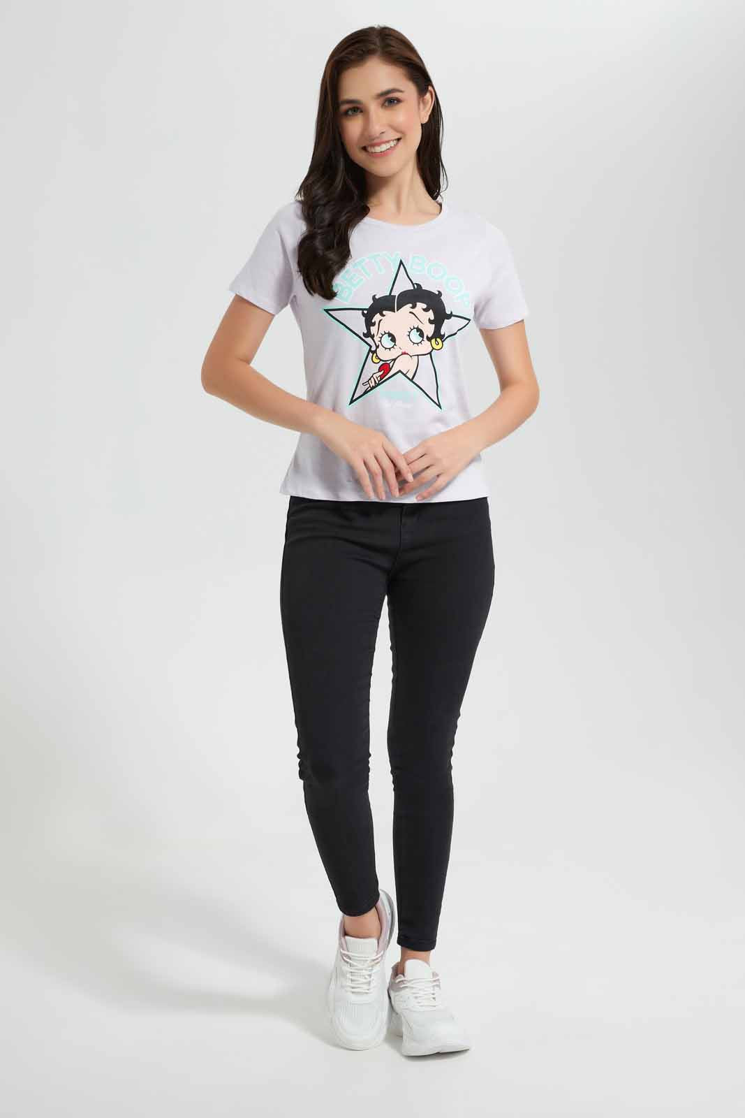 Redtag-Lilac-Betty-Boop-Printed-T-Shirt-Category:T-Shirts,-CHR,-Colour:Lilac,-Deals:New-In,-Filter:Women's-Clothing,-New-In-Women,-Non-Sale,-Section:Women,-TBL,-W22O,-Women-T-Shirts-Women's-