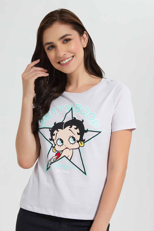 Redtag-Lilac-Betty-Boop-Printed-T-Shirt-Category:T-Shirts,-CHR,-Colour:Lilac,-Deals:New-In,-Filter:Women's-Clothing,-New-In-Women,-Non-Sale,-Section:Women,-TBL,-W22O,-Women-T-Shirts-Women's-
