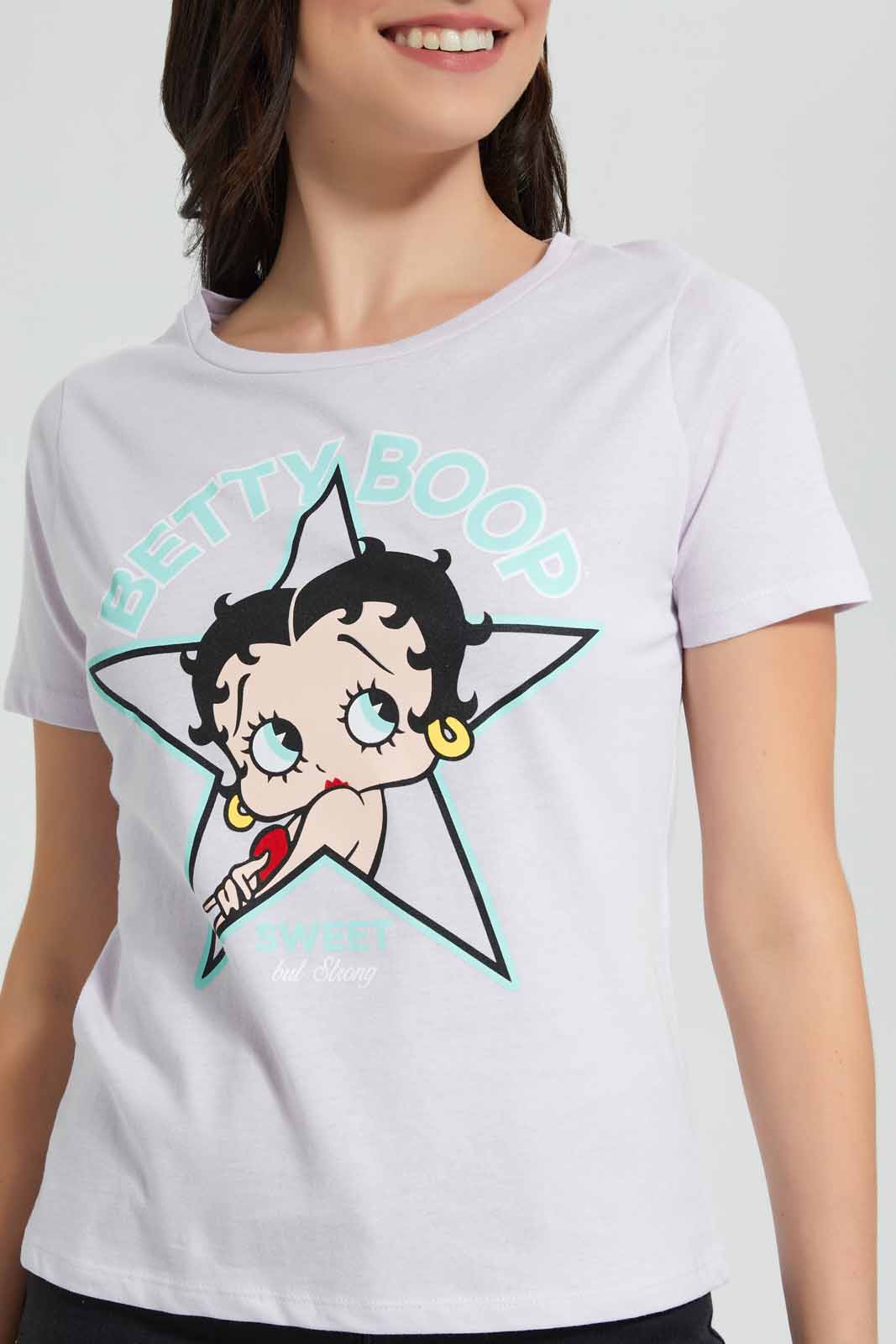 Redtag-Lilac-Betty-Boop-Printed-T-Shirt-Category:T-Shirts,-CHR,-Colour:Lilac,-Deals:New-In,-Filter:Women's-Clothing,-New-In-Women,-Non-Sale,-Section:Women,-TBL,-W22O,-Women-T-Shirts-Women's-