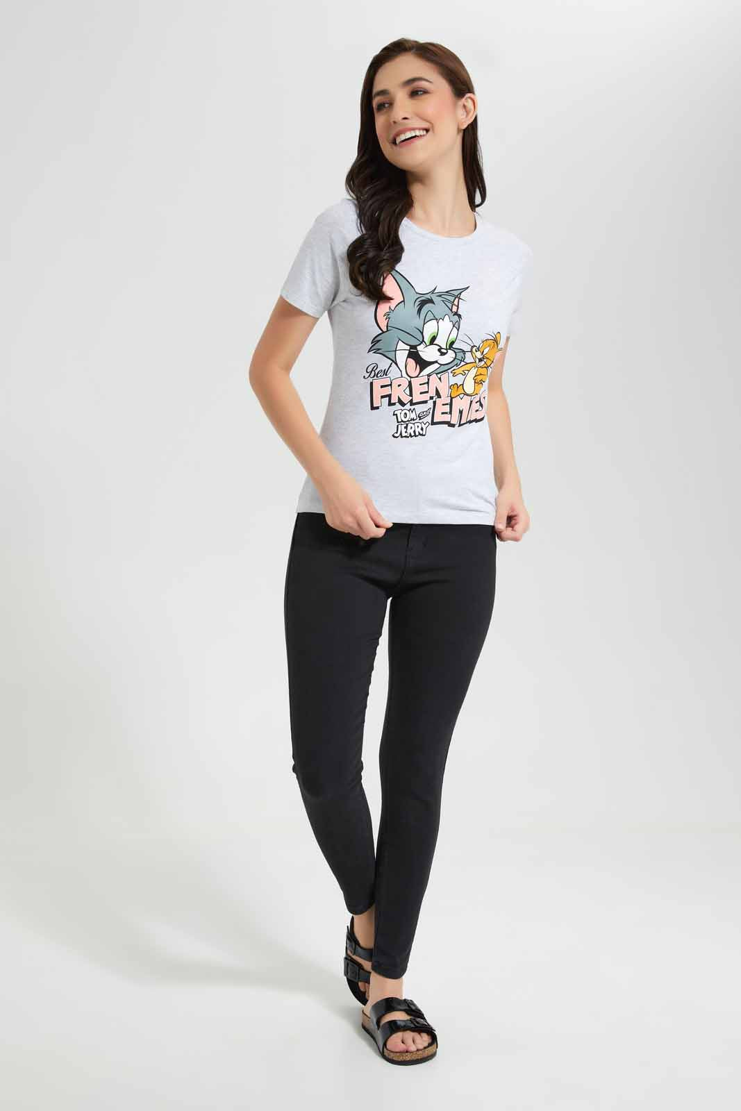 Redtag-Mid-Grey-Tom-&-Jerry-Printed-T-Shirt-Category:T-Shirts,-CHR,-Colour:Grey,-Deals:New-In,-Filter:Women's-Clothing,-New-In-Women,-Non-Sale,-Section:Women,-TBL,-W22O,-Women-T-Shirts-Women's-