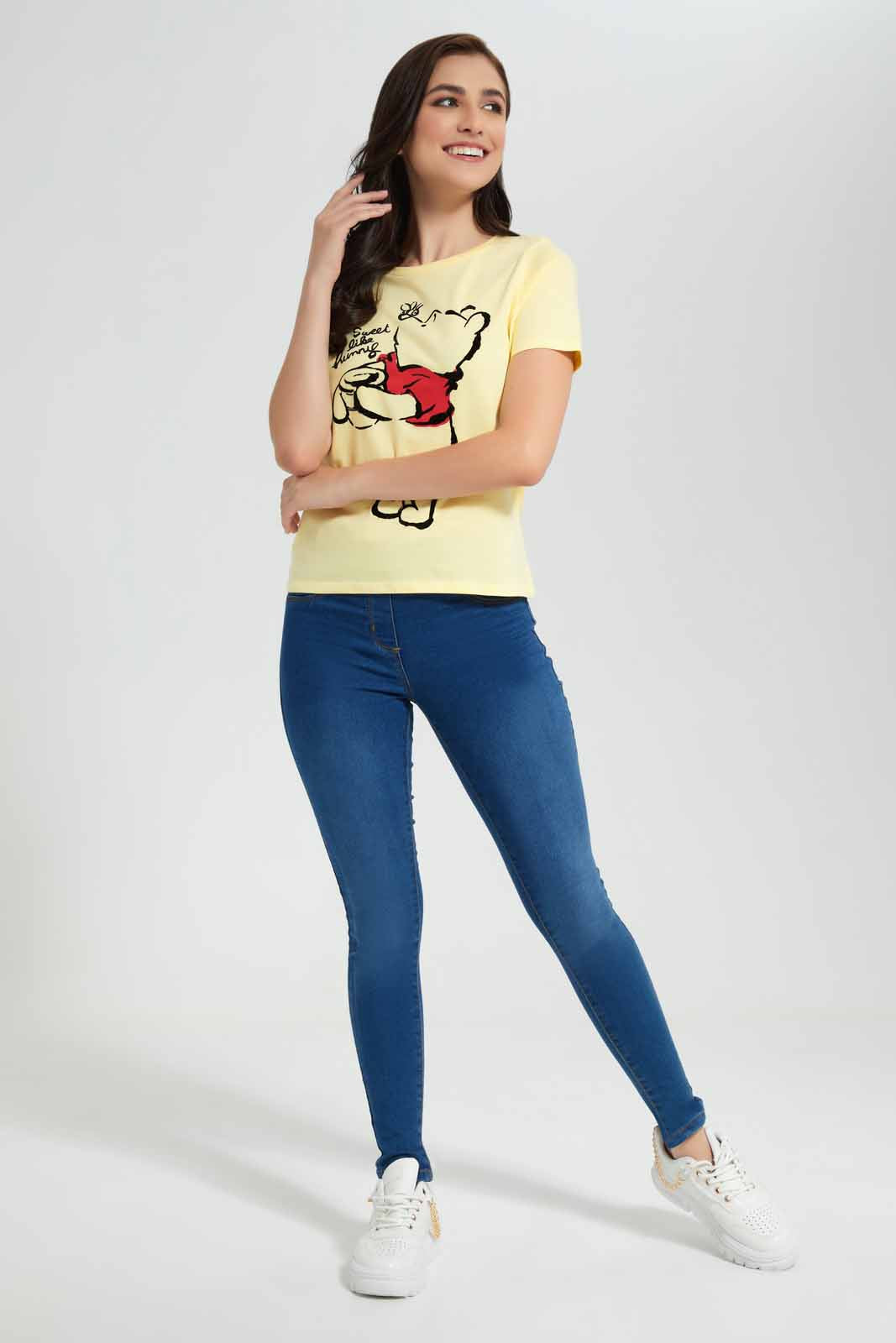 Redtag-Yellow-Winnie-The-Pooh-Printed-T-Shirt-Category:T-Shirts,-CHR,-Colour:Yellow,-Deals:New-In,-Filter:Women's-Clothing,-New-In-Women,-Non-Sale,-Section:Women,-TBL,-W22O,-Women-T-Shirts-Women's-