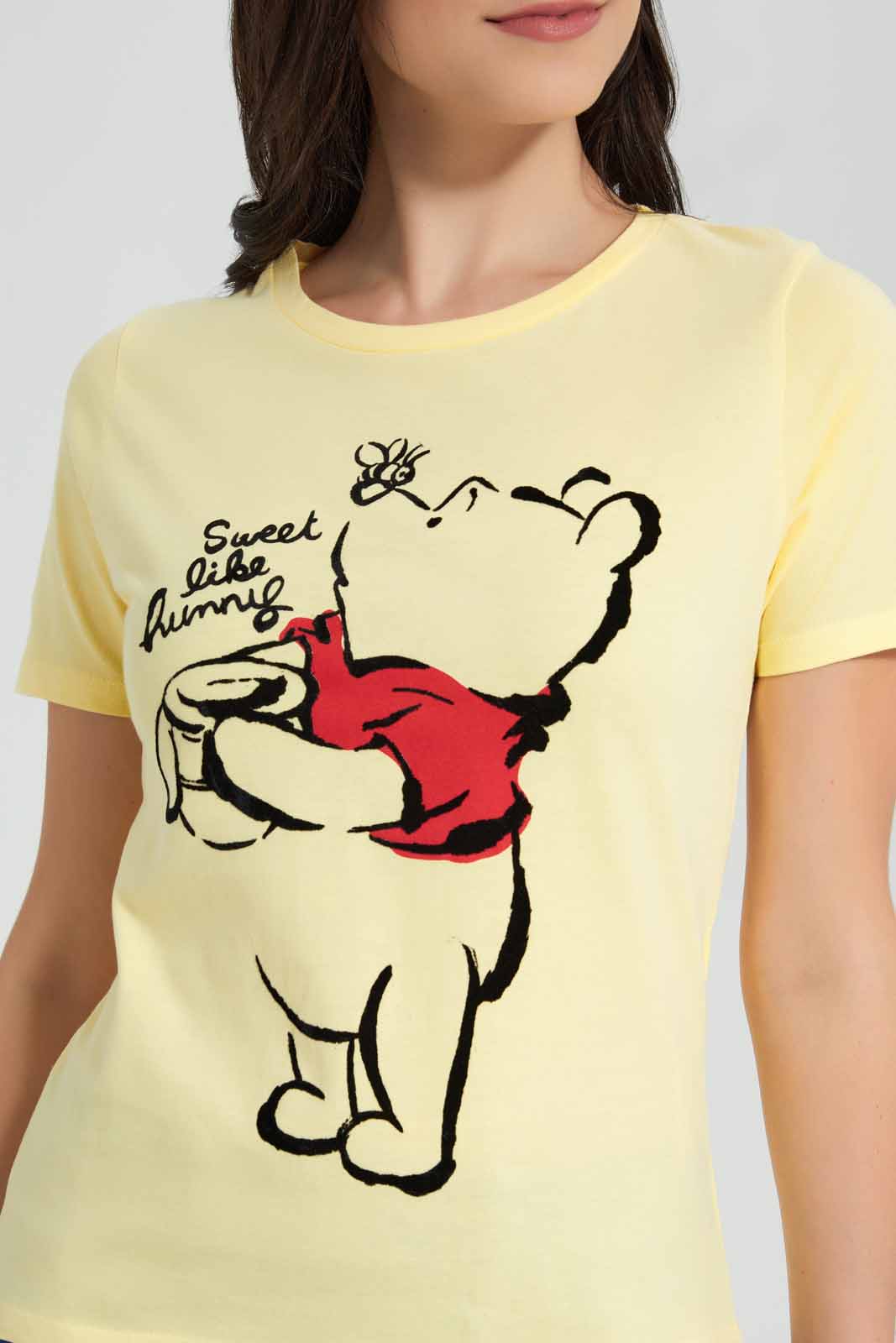 Redtag-Yellow-Winnie-The-Pooh-Printed-T-Shirt-Category:T-Shirts,-CHR,-Colour:Yellow,-Deals:New-In,-Filter:Women's-Clothing,-New-In-Women,-Non-Sale,-Section:Women,-TBL,-W22O,-Women-T-Shirts-Women's-