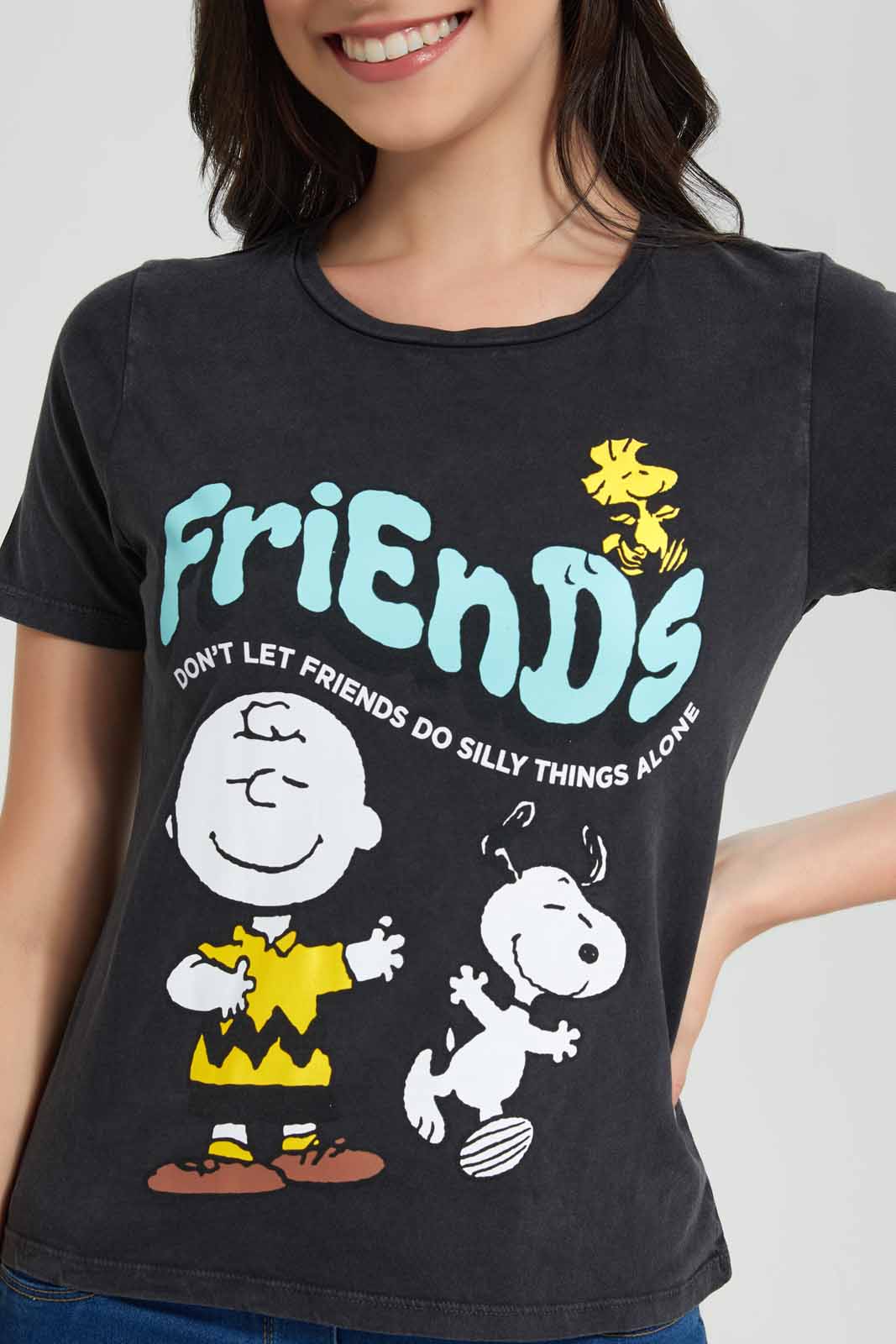 Redtag-Charcoal-Peanuts-Printed-T-Shirt-Category:T-Shirts,-CHR,-Colour:Charcoal,-Deals:New-In,-Filter:Women's-Clothing,-New-In-Women,-Non-Sale,-Section:Women,-TBL,-W22O,-Women-T-Shirts-Women's-