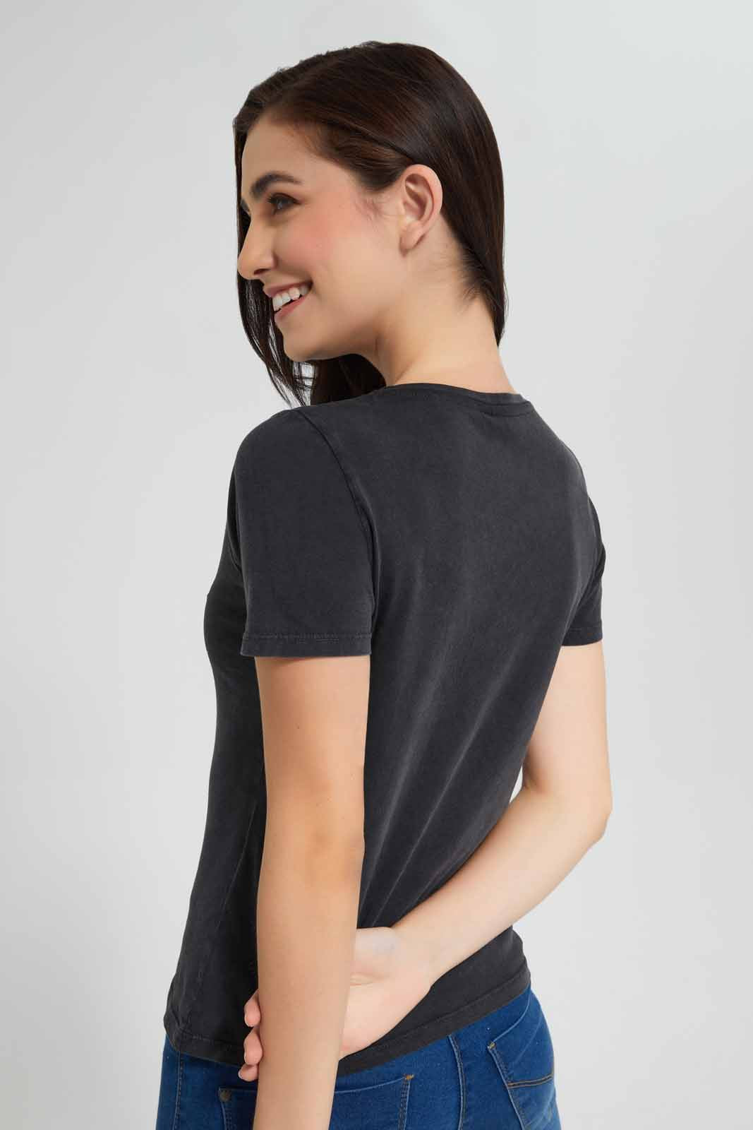 Redtag-Charcoal-Peanuts-Printed-T-Shirt-Category:T-Shirts,-CHR,-Colour:Charcoal,-Deals:New-In,-Filter:Women's-Clothing,-New-In-Women,-Non-Sale,-Section:Women,-TBL,-W22O,-Women-T-Shirts-Women's-