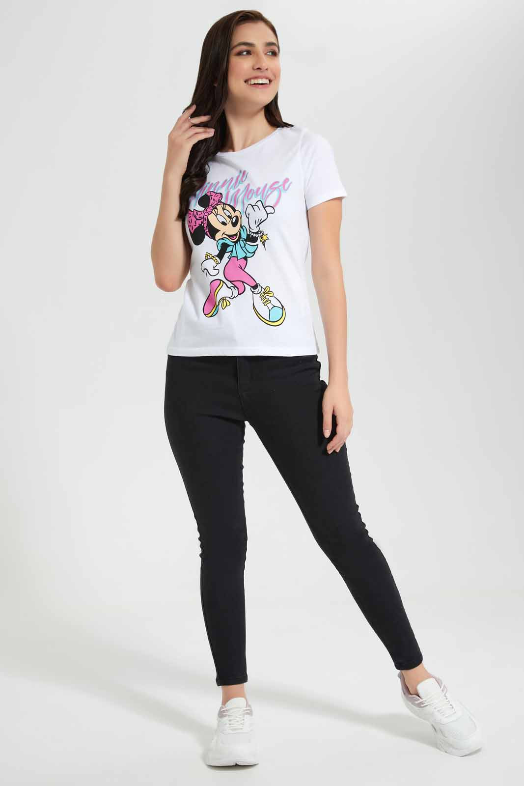 Redtag-White-Minnie-Printed-T-Shirt-Category:T-Shirts,-CHR,-Colour:White,-Deals:New-In,-Filter:Women's-Clothing,-New-In-Women,-Non-Sale,-Section:Women,-TBL,-W22O,-Women-T-Shirts-Women's-
