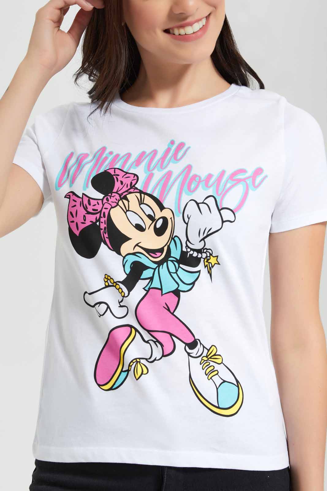 Redtag-White-Minnie-Printed-T-Shirt-Category:T-Shirts,-CHR,-Colour:White,-Deals:New-In,-Filter:Women's-Clothing,-New-In-Women,-Non-Sale,-Section:Women,-TBL,-W22O,-Women-T-Shirts-Women's-