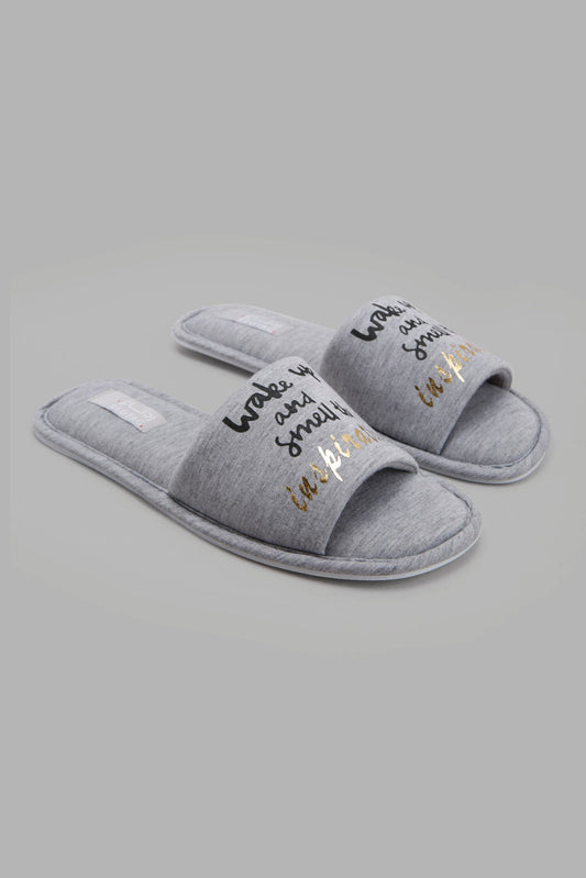 Redtag-Grey-Slogan-Slipper-Category:Slippers,-Colour:Grey,-Deals:New-In,-Filter:Women's-Footwear,-New-In-Women-FOO,-Non-Sale,-Section:Women,-W22A,-Women-Slippers-Women's-
