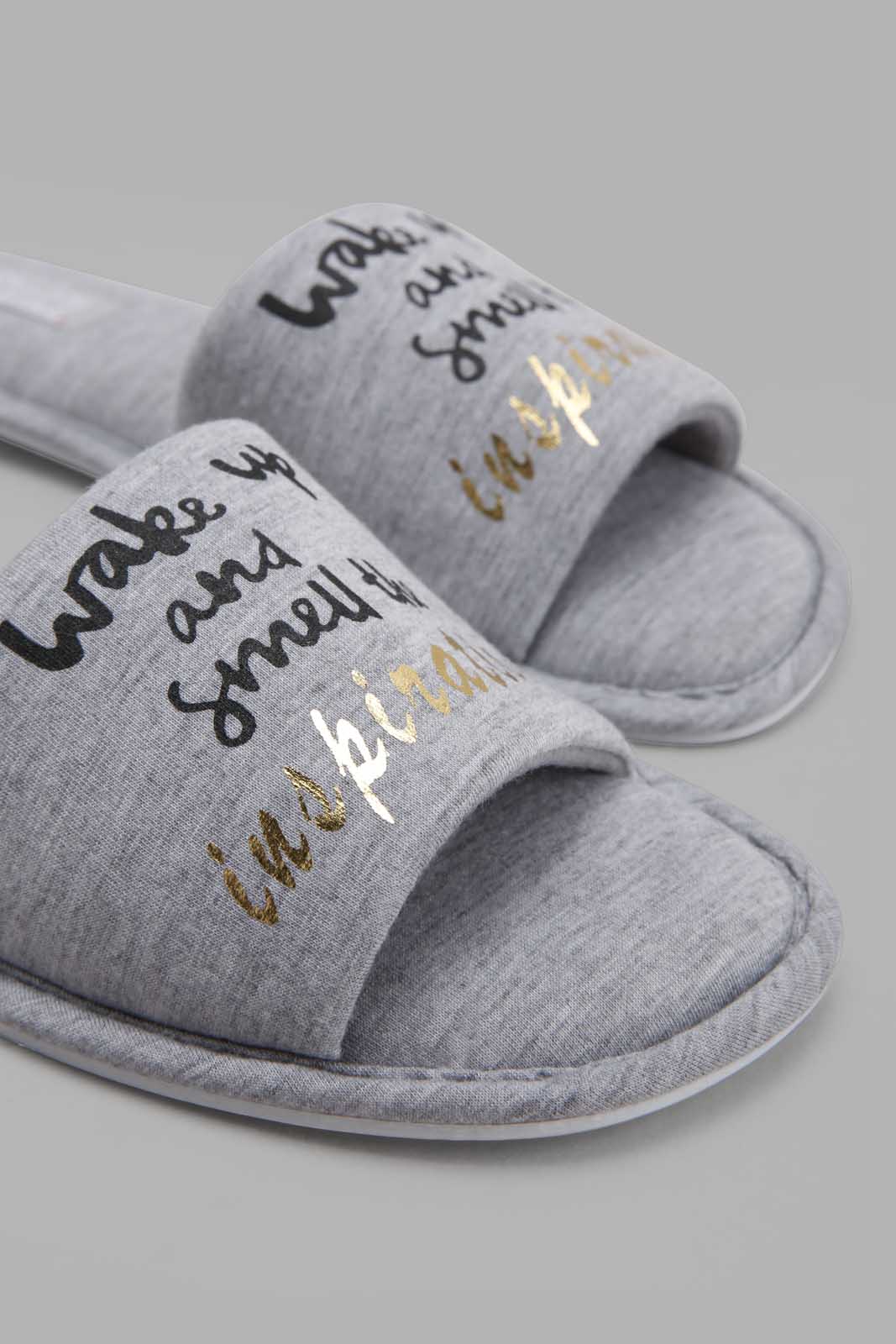 Redtag-Grey-Slogan-Slipper-Category:Slippers,-Colour:Grey,-Deals:New-In,-Filter:Women's-Footwear,-New-In-Women-FOO,-Non-Sale,-Section:Women,-W22A,-Women-Slippers-Women's-