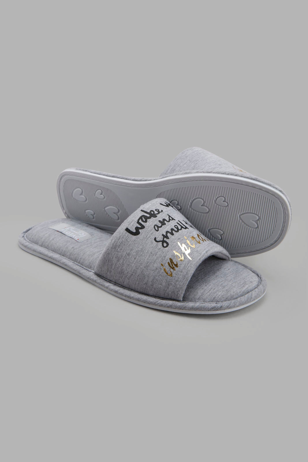 Redtag-Grey-Slogan-Slipper-Category:Slippers,-Colour:Grey,-Deals:New-In,-Filter:Women's-Footwear,-New-In-Women-FOO,-Non-Sale,-Section:Women,-W22A,-Women-Slippers-Women's-