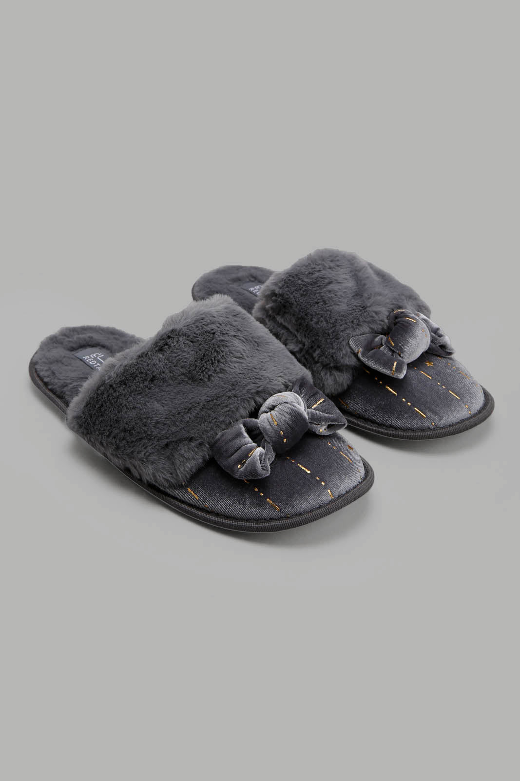 Redtag-Grey-Bow-Trim-Slipper-Category:Slippers,-Colour:Grey,-Deals:New-In,-Filter:Women's-Footwear,-New-In-Women-FOO,-Non-Sale,-Section:Women,-W22A,-Women-Slippers-Women's-