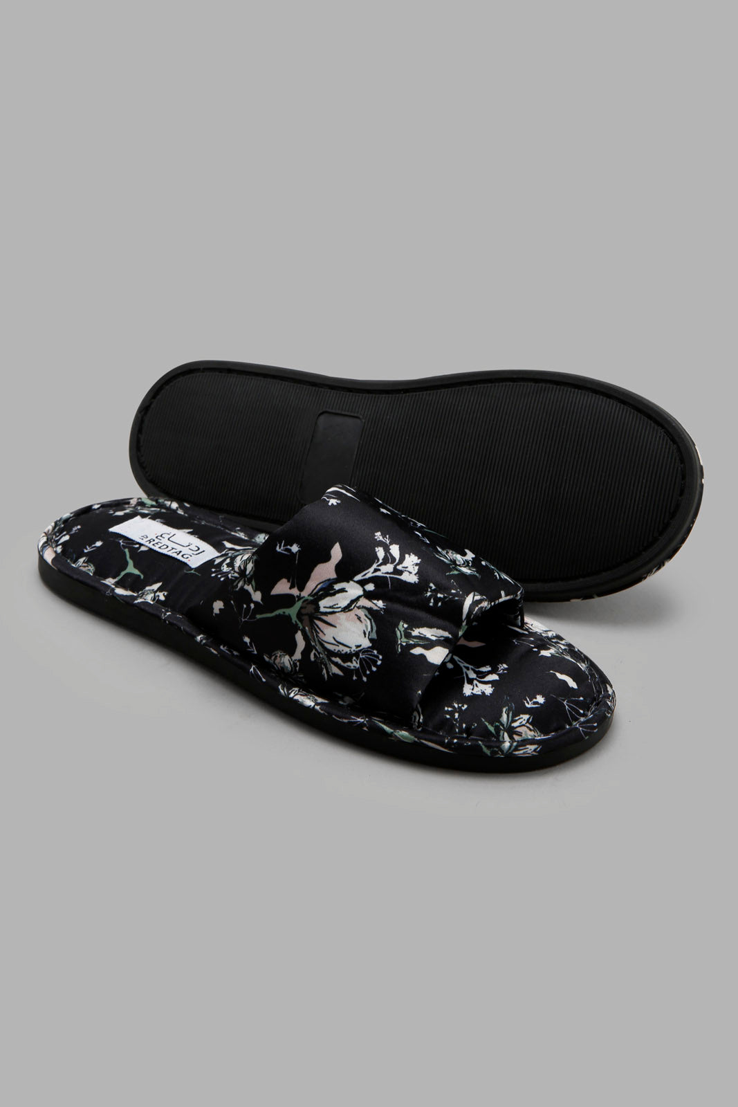 Redtag-Black-Floral-Slipper-Category:Slippers,-Colour:Black,-Deals:New-In,-Filter:Women's-Footwear,-New-In-Women-FOO,-Non-Sale,-Section:Women,-W22A,-Women-Slippers-Women's-