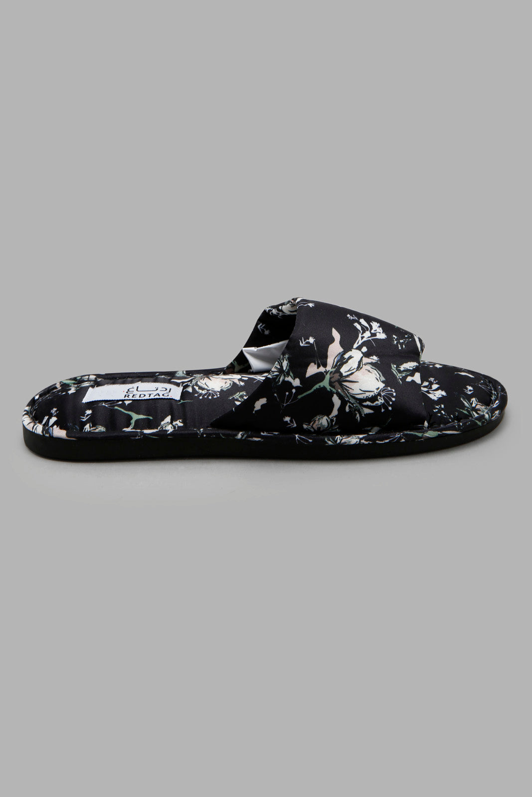 Redtag-Black-Floral-Slipper-Category:Slippers,-Colour:Black,-Deals:New-In,-Filter:Women's-Footwear,-New-In-Women-FOO,-Non-Sale,-Section:Women,-W22A,-Women-Slippers-Women's-