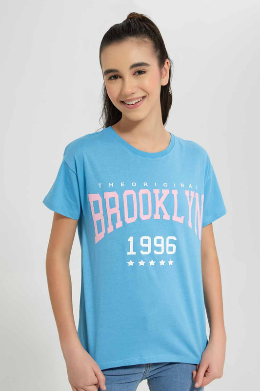 Redtag-Blue-Crop-Ringer-T-Shirt-T-Shirt-Category:T-Shirts,-Colour:Blue,-Deals:New-In,-Filter:Senior-Girls-(9-to-14-Yrs),-GSR-T-Shirts,-New-In-GSR-APL,-Non-Sale,-Section:Girls-(0-to-14Yrs),-TBL,-W22O-Senior-Girls-9 to 14 Years