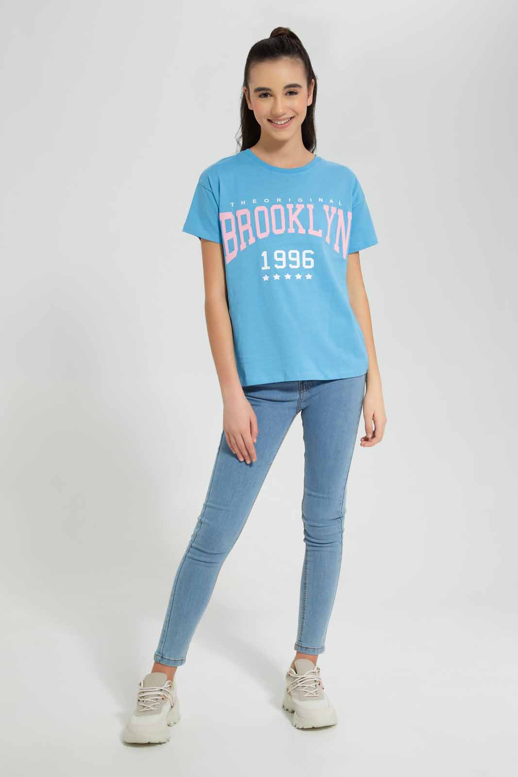 Redtag-Blue-Crop-Ringer-T-Shirt-T-Shirt-Category:T-Shirts,-Colour:Blue,-Deals:New-In,-Filter:Senior-Girls-(9-to-14-Yrs),-GSR-T-Shirts,-New-In-GSR-APL,-Non-Sale,-Section:Girls-(0-to-14Yrs),-TBL,-W22O-Senior-Girls-9 to 14 Years