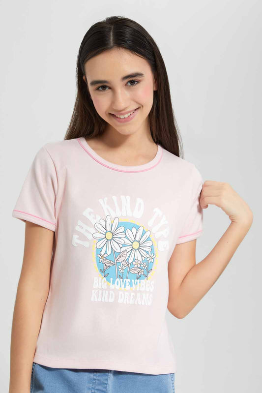 Redtag-Pink-Crop-Ringer-T-Shirt-T-Shirt-Category:T-Shirts,-Colour:Apricot,-Deals:New-In,-Filter:Senior-Girls-(9-to-14-Yrs),-GSR-T-Shirts,-New-In-GSR-APL,-Non-Sale,-Section:Girls-(0-to-14Yrs),-TBL,-W22O-Senior-Girls-9 to 14 Years