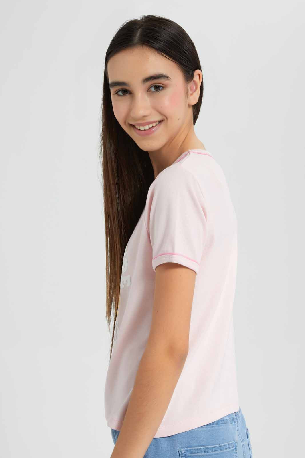 Redtag-Pink-Crop-Ringer-T-Shirt-T-Shirt-Category:T-Shirts,-Colour:Apricot,-Deals:New-In,-Filter:Senior-Girls-(9-to-14-Yrs),-GSR-T-Shirts,-New-In-GSR-APL,-Non-Sale,-Section:Girls-(0-to-14Yrs),-TBL,-W22O-Senior-Girls-9 to 14 Years