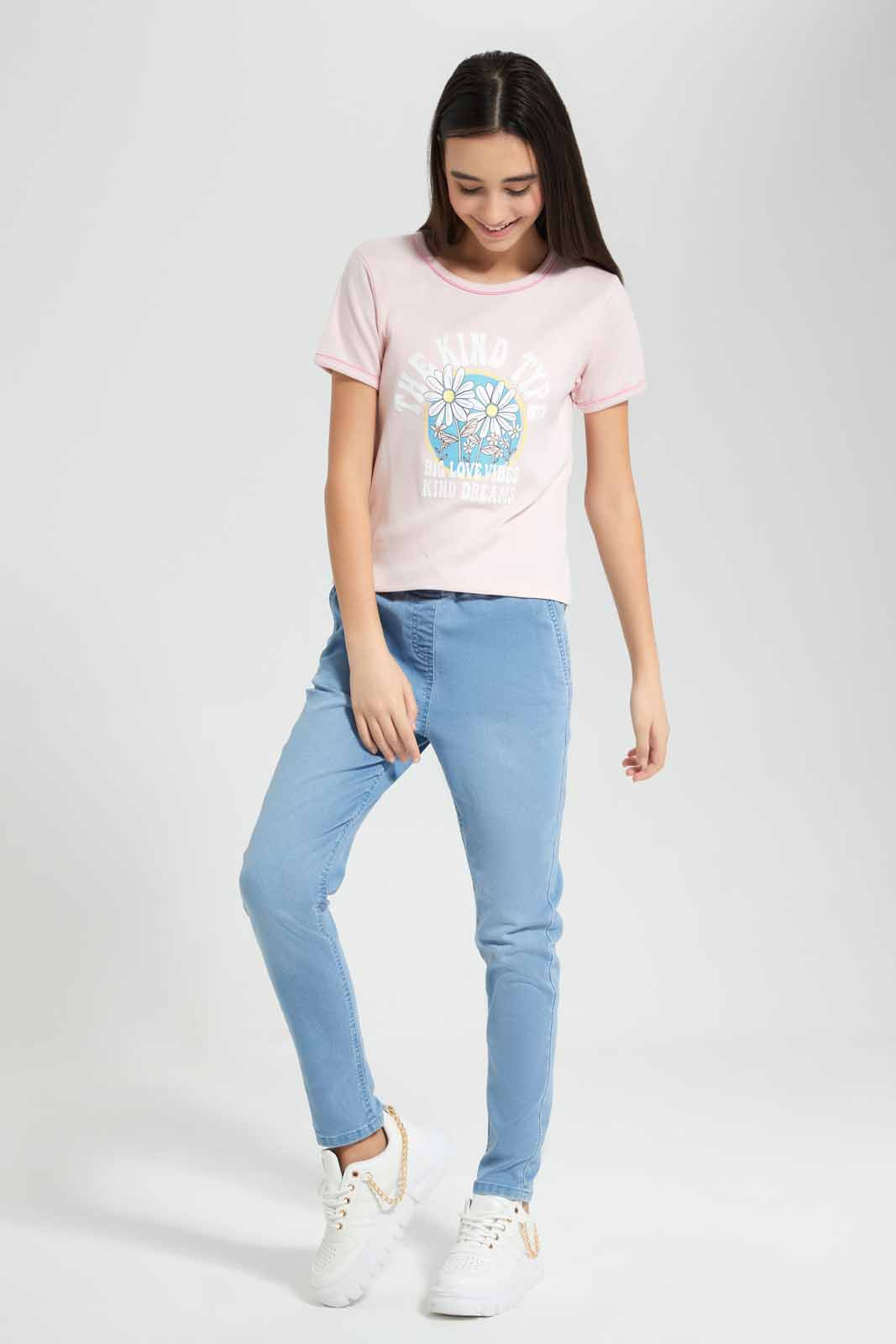 Redtag-Pink-Crop-Ringer-T-Shirt-T-Shirt-Category:T-Shirts,-Colour:Apricot,-Deals:New-In,-Filter:Senior-Girls-(9-to-14-Yrs),-GSR-T-Shirts,-New-In-GSR-APL,-Non-Sale,-Section:Girls-(0-to-14Yrs),-TBL,-W22O-Senior-Girls-9 to 14 Years