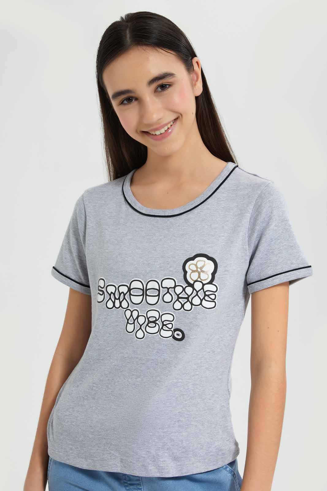 Redtag-Grey-Melange-Crop-Ringer-T-Shirt-T-Shirt-Category:T-Shirts,-Colour:Grey,-Deals:New-In,-Filter:Senior-Girls-(9-to-14-Yrs),-GSR-T-Shirts,-New-In-GSR-APL,-Non-Sale,-Section:Girls-(0-to-14Yrs),-TBL,-W22O-Senior-Girls-9 to 14 Years