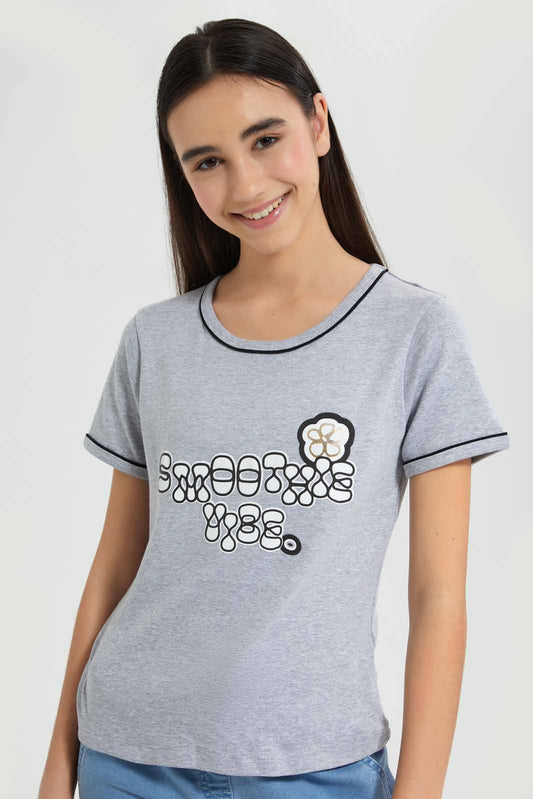 Redtag-Grey-Melange-Crop-Ringer-T-Shirt-T-Shirt-Category:T-Shirts,-Colour:Grey,-Deals:New-In,-Filter:Senior-Girls-(9-to-14-Yrs),-GSR-T-Shirts,-New-In-GSR-APL,-Non-Sale,-Section:Girls-(0-to-14Yrs),-TBL,-W22O-Senior-Girls-9 to 14 Years
