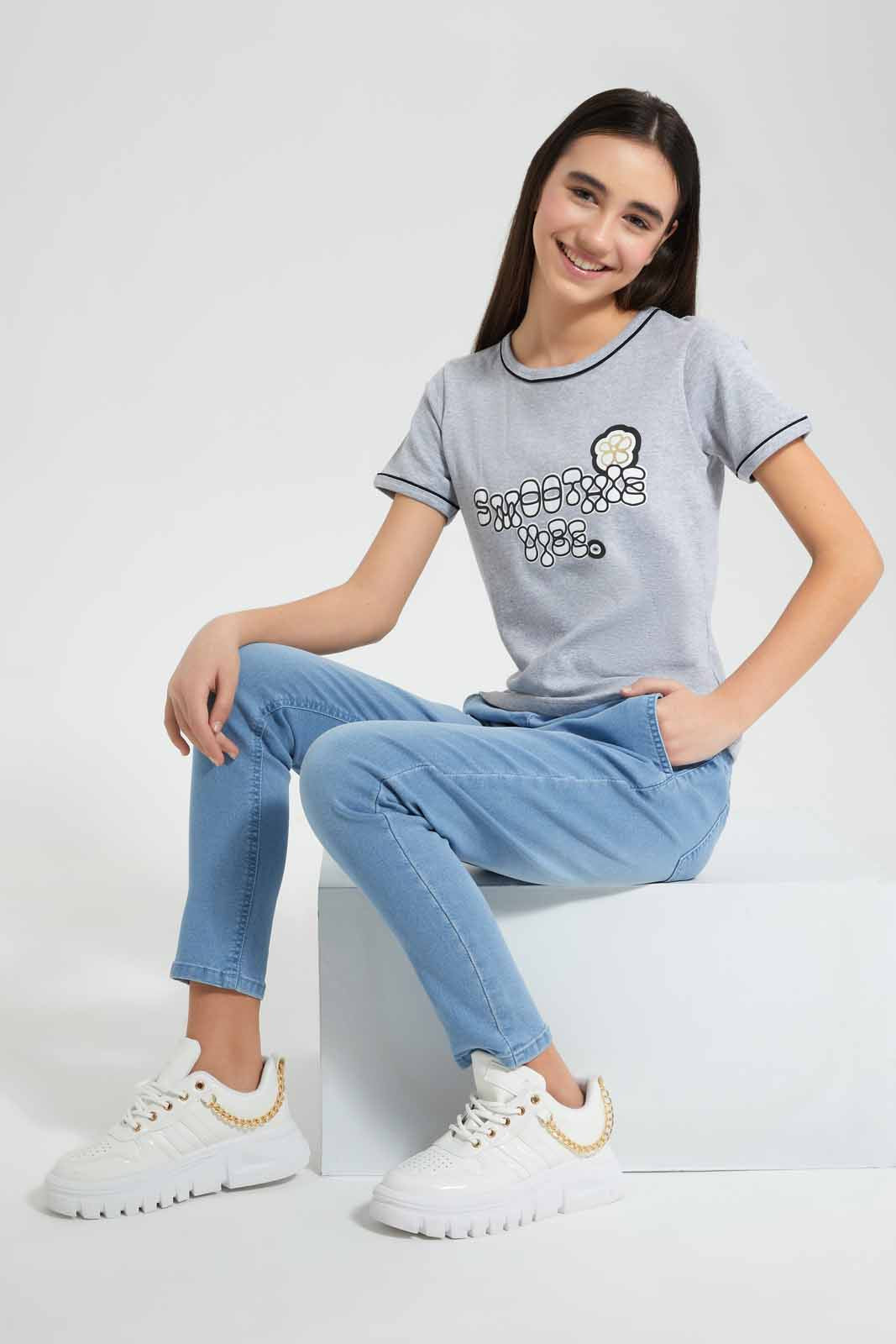 Redtag-Grey-Melange-Crop-Ringer-T-Shirt-T-Shirt-Category:T-Shirts,-Colour:Grey,-Deals:New-In,-Filter:Senior-Girls-(9-to-14-Yrs),-GSR-T-Shirts,-New-In-GSR-APL,-Non-Sale,-Section:Girls-(0-to-14Yrs),-TBL,-W22O-Senior-Girls-9 to 14 Years
