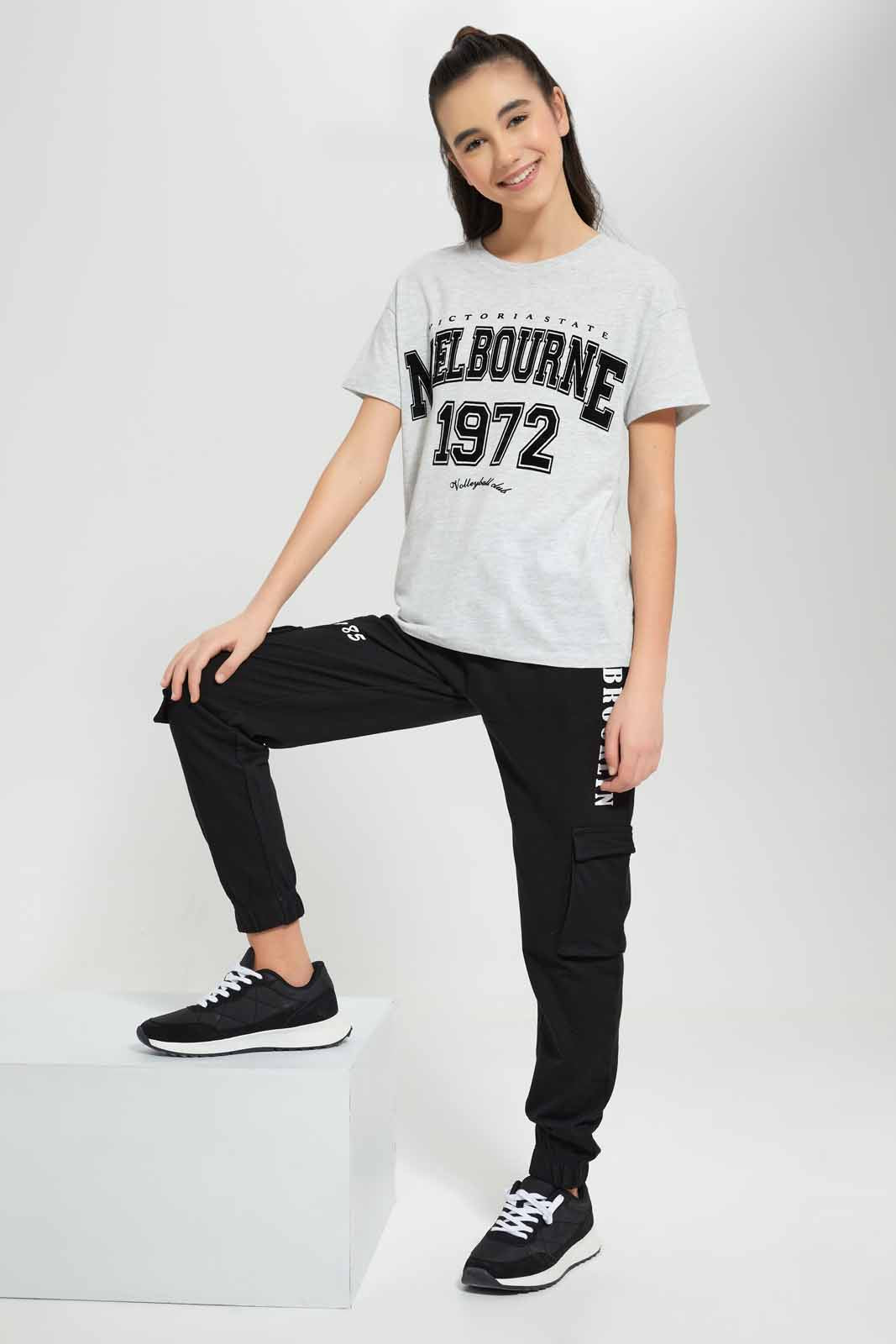Redtag-Grey-Melange-Varsity-Boxy-Top-Category:T-Shirts,-Colour:Grey,-Deals:New-In,-Filter:Senior-Girls-(9-to-14-Yrs),-GSR-T-Shirts,-New-In-GSR-APL,-Non-Sale,-Section:Girls-(0-to-14Yrs),-TBL,-W22O-Senior-Girls-9 to 14 Years