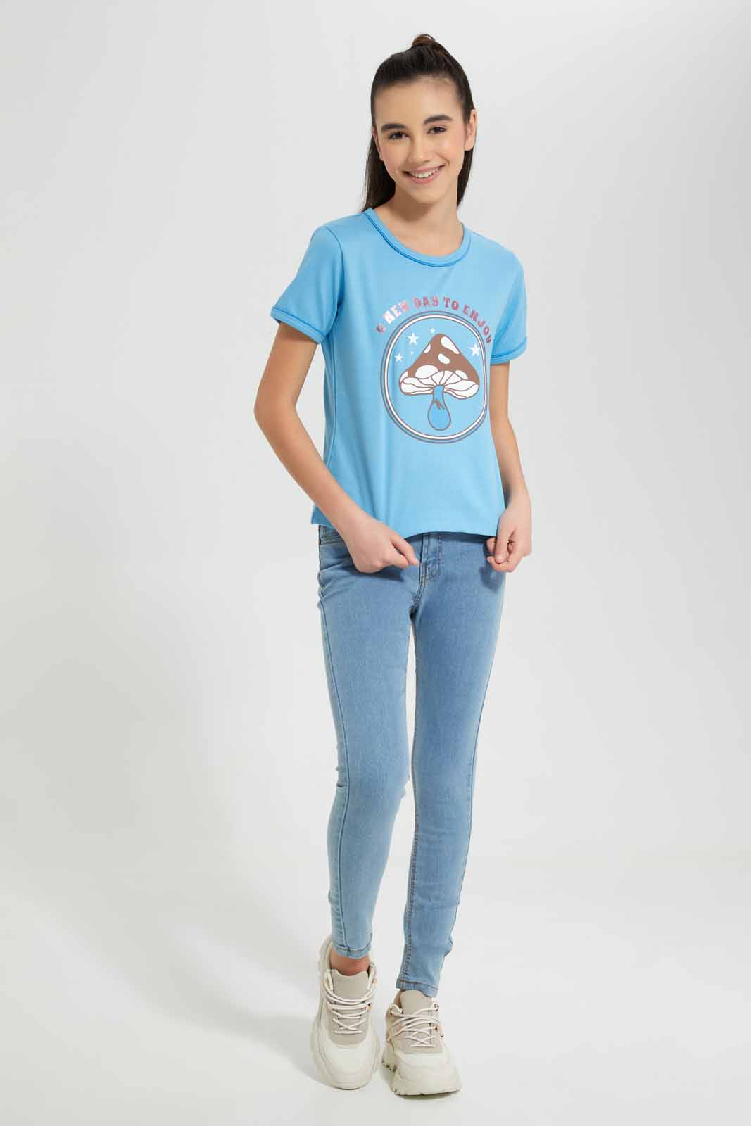 Redtag-Blue-Varsity-Boxy-Top-Category:T-Shirts,-Colour:Blue,-Deals:New-In,-Filter:Senior-Girls-(9-to-14-Yrs),-GSR-T-Shirts,-New-In-GSR-APL,-Non-Sale,-Section:Girls-(0-to-14Yrs),-TBL,-W22O-Senior-Girls-9 to 14 Years