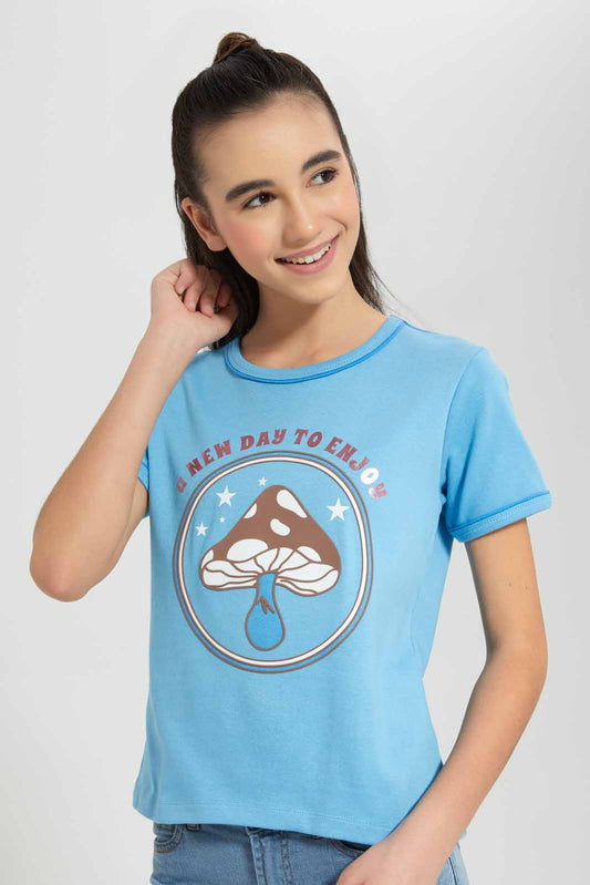 Redtag-Blue-Varsity-Boxy-Top-Category:T-Shirts,-Colour:Blue,-Deals:New-In,-Filter:Senior-Girls-(9-to-14-Yrs),-GSR-T-Shirts,-New-In-GSR-APL,-Non-Sale,-Section:Girls-(0-to-14Yrs),-TBL,-W22O-Senior-Girls-9 to 14 Years
