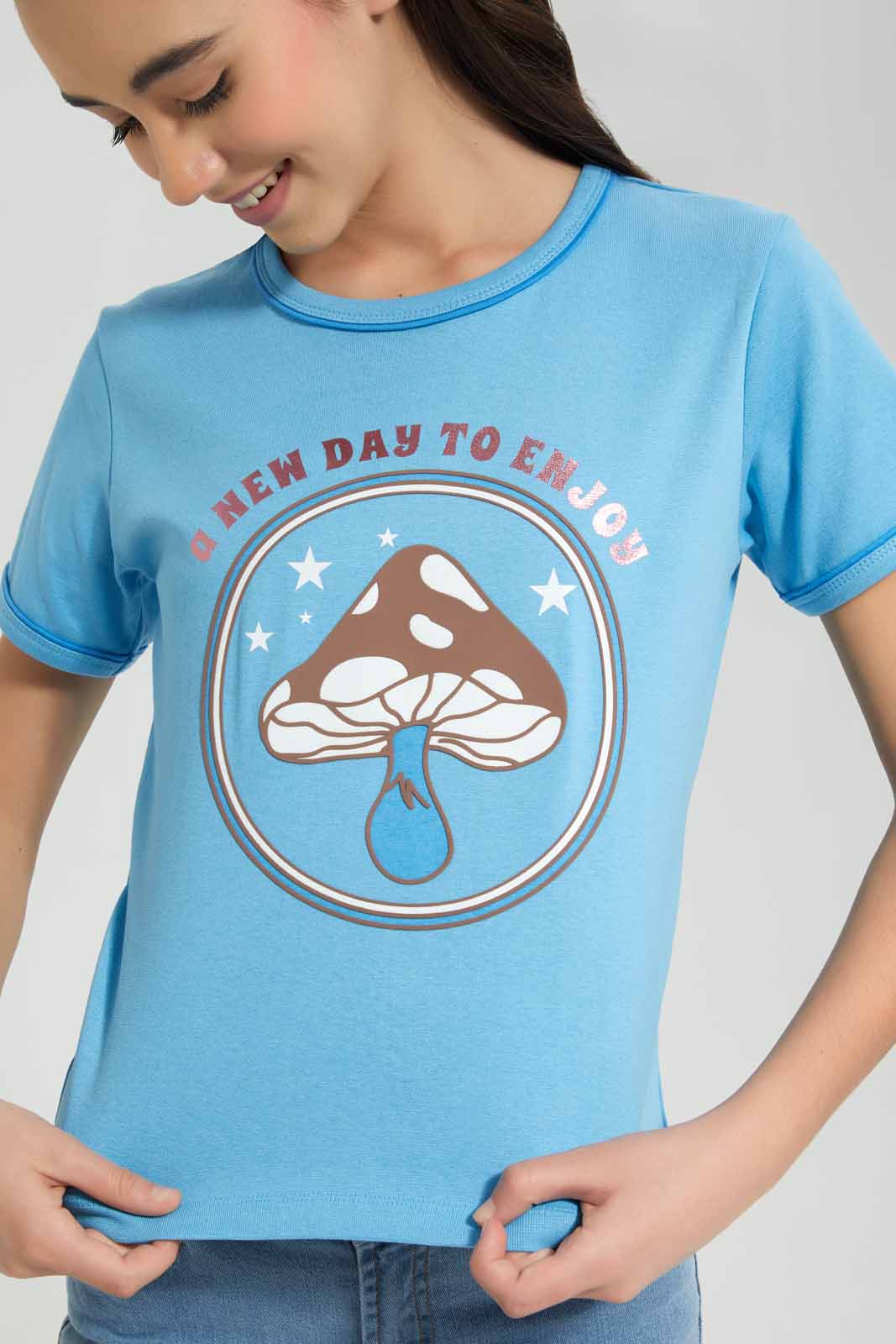 Redtag-Blue-Varsity-Boxy-Top-Category:T-Shirts,-Colour:Blue,-Deals:New-In,-Filter:Senior-Girls-(9-to-14-Yrs),-GSR-T-Shirts,-New-In-GSR-APL,-Non-Sale,-Section:Girls-(0-to-14Yrs),-TBL,-W22O-Senior-Girls-9 to 14 Years