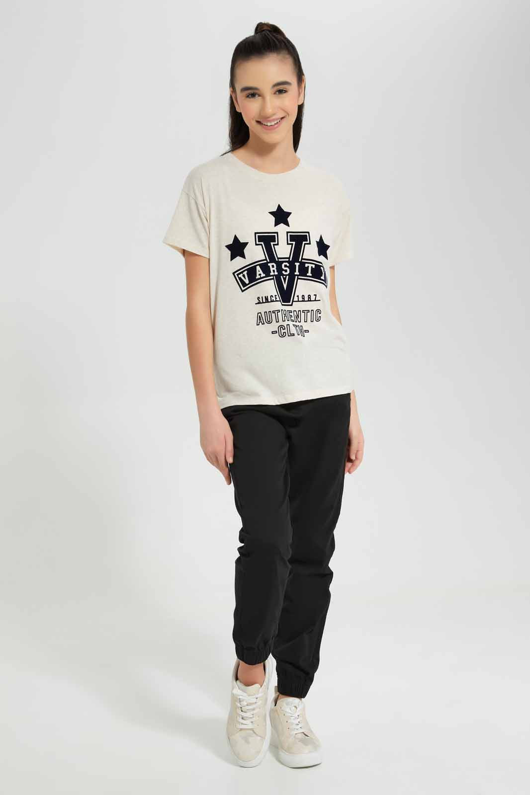 Redtag-Beige-Varsity-Boxy-Top-Category:T-Shirts,-Colour:Beige,-Deals:New-In,-Filter:Senior-Girls-(9-to-14-Yrs),-GSR-T-Shirts,-New-In-GSR-APL,-Non-Sale,-Section:Girls-(0-to-14Yrs),-TBL,-W22O-Senior-Girls-9 to 14 Years