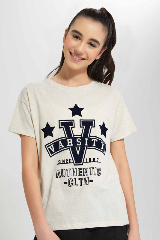 Redtag-Beige-Varsity-Boxy-Top-Category:T-Shirts,-Colour:Beige,-Deals:New-In,-Filter:Senior-Girls-(9-to-14-Yrs),-GSR-T-Shirts,-New-In-GSR-APL,-Non-Sale,-Section:Girls-(0-to-14Yrs),-TBL,-W22O-Senior-Girls-9 to 14 Years