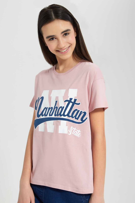 Redtag-Pink-Varsity-Boxy-Top-Category:T-Shirts,-Colour:Apricot,-Deals:New-In,-Filter:Senior-Girls-(9-to-14-Yrs),-GSR-T-Shirts,-New-In-GSR-APL,-Non-Sale,-Section:Girls-(0-to-14Yrs),-TBL,-W22O-Senior-Girls-9 to 14 Years