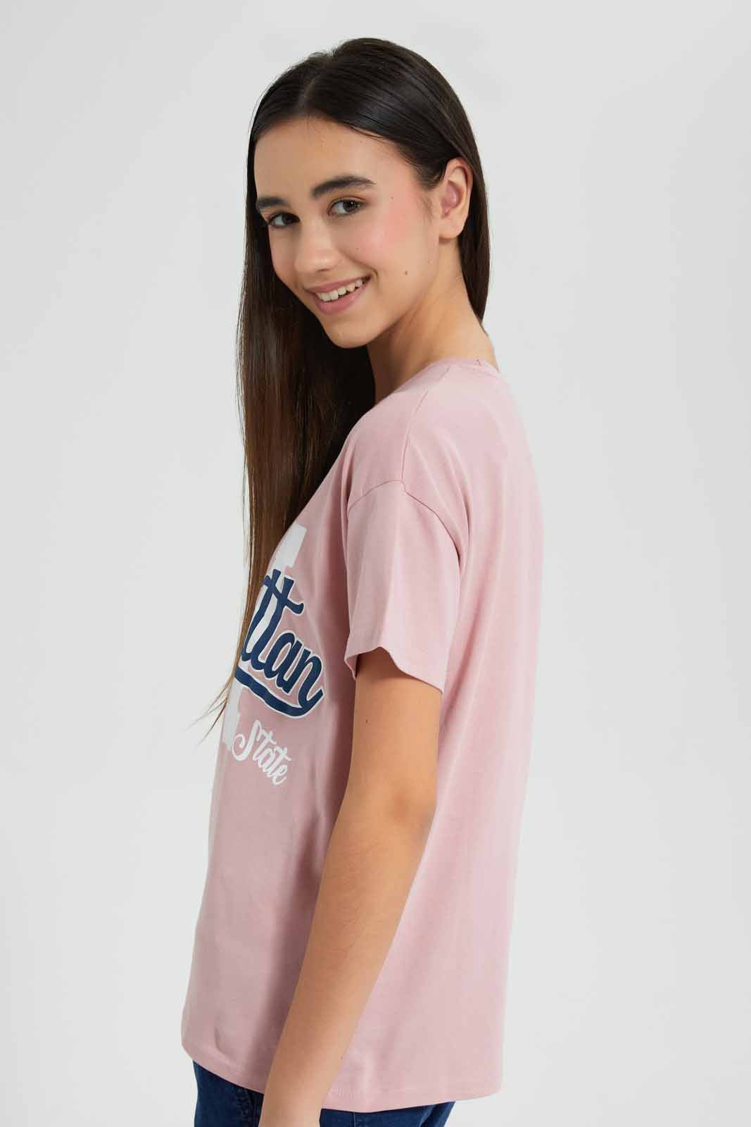 Redtag-Pink-Varsity-Boxy-Top-Category:T-Shirts,-Colour:Apricot,-Deals:New-In,-Filter:Senior-Girls-(9-to-14-Yrs),-GSR-T-Shirts,-New-In-GSR-APL,-Non-Sale,-Section:Girls-(0-to-14Yrs),-TBL,-W22O-Senior-Girls-9 to 14 Years
