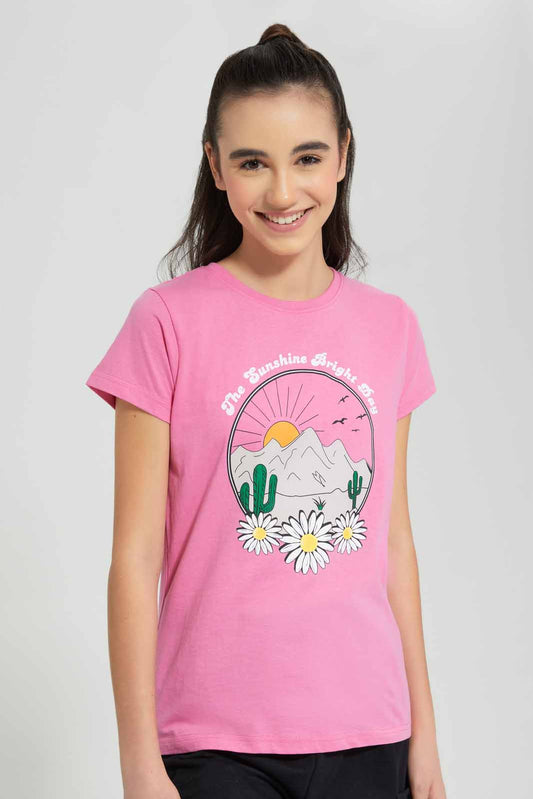 Redtag-Pink-Basic-T-Shirt-Category:T-Shirts,-Colour:Apricot,-Deals:New-In,-Filter:Senior-Girls-(9-to-14-Yrs),-GSR-T-Shirts,-New-In-GSR-APL,-Non-Sale,-Section:Girls-(0-to-14Yrs),-TBL,-W22O-Senior-Girls-9 to 14 Years