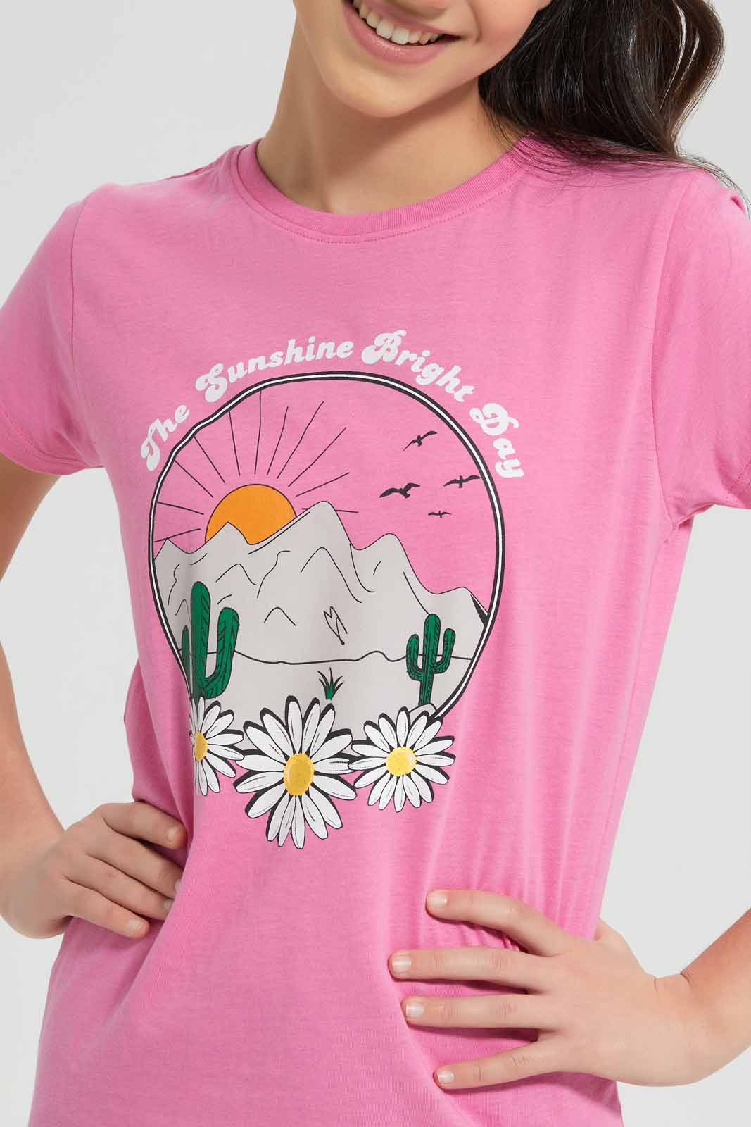 Redtag-Pink-Basic-T-Shirt-Category:T-Shirts,-Colour:Apricot,-Deals:New-In,-Filter:Senior-Girls-(9-to-14-Yrs),-GSR-T-Shirts,-New-In-GSR-APL,-Non-Sale,-Section:Girls-(0-to-14Yrs),-TBL,-W22O-Senior-Girls-9 to 14 Years
