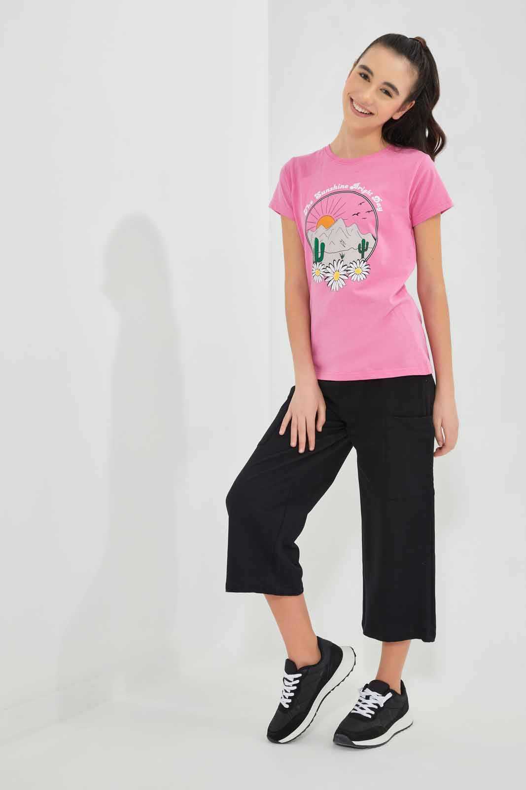 Redtag-Pink-Basic-T-Shirt-Category:T-Shirts,-Colour:Apricot,-Deals:New-In,-Filter:Senior-Girls-(9-to-14-Yrs),-GSR-T-Shirts,-New-In-GSR-APL,-Non-Sale,-Section:Girls-(0-to-14Yrs),-TBL,-W22O-Senior-Girls-9 to 14 Years