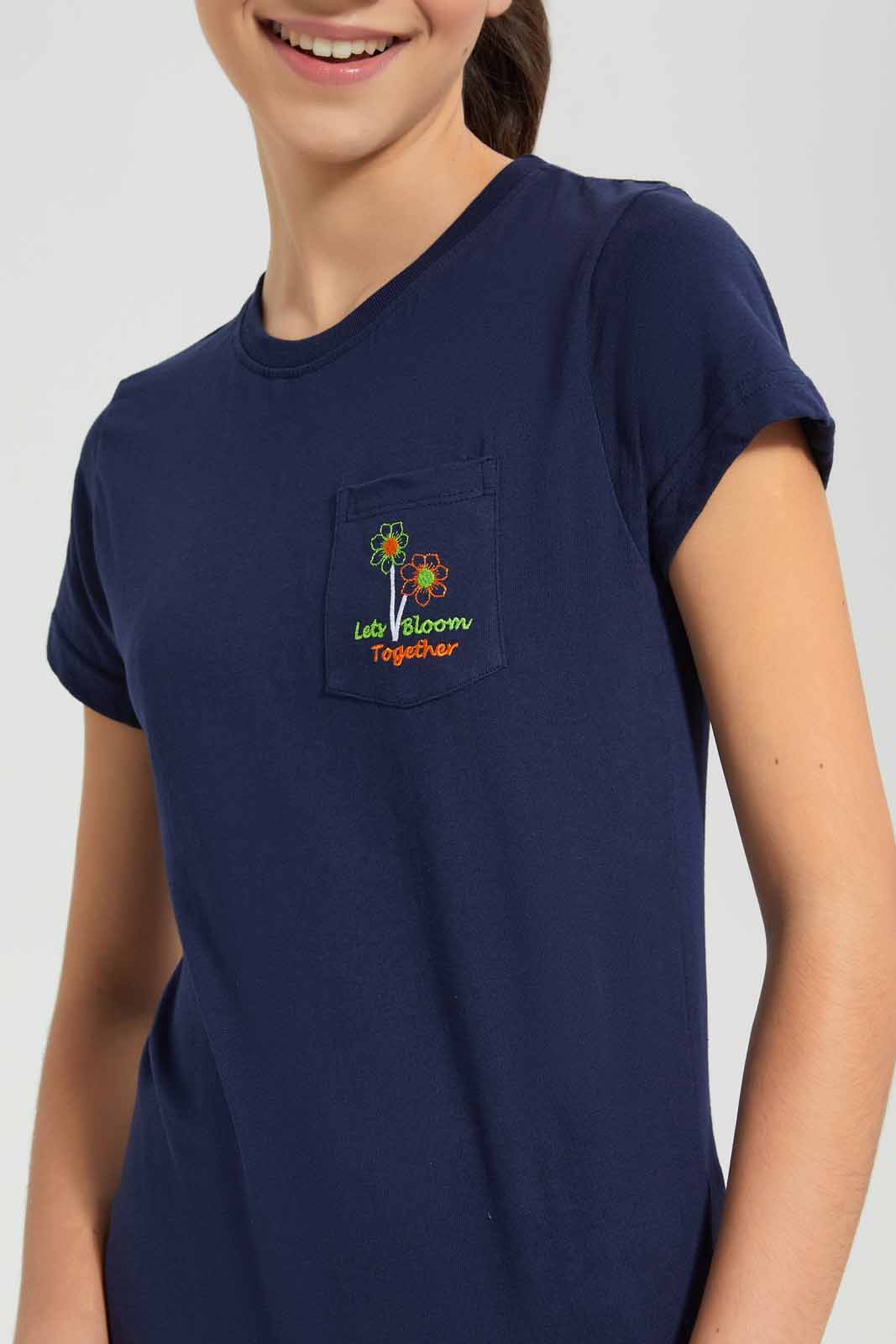 Redtag-Navy-Basic-T-Shirt-Category:T-Shirts,-Colour:Navy,-Deals:New-In,-Filter:Senior-Girls-(9-to-14-Yrs),-GSR-T-Shirts,-New-In-GSR-APL,-Non-Sale,-Section:Girls-(0-to-14Yrs),-TBL,-W22O-Senior-Girls-9 to 14 Years