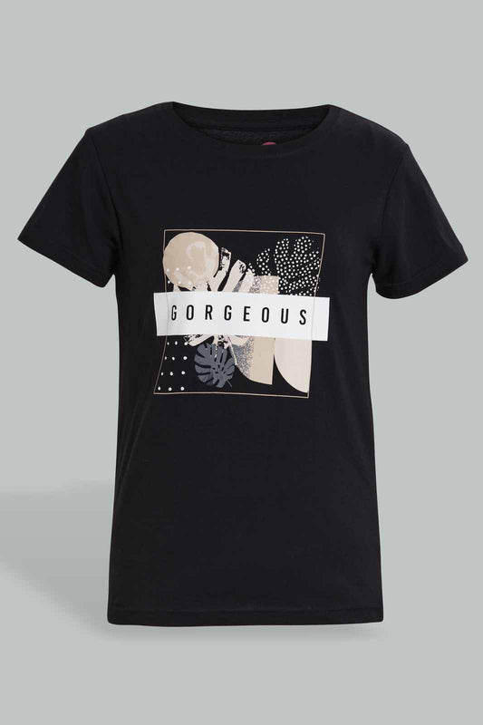 Redtag-Black-Basic-T-Shirts-Category:T-Shirts,-Colour:Black,-Deals:New-In,-Filter:Senior-Girls-(9-to-14-Yrs),-GSR-T-Shirts,-New-In-GSR-APL,-Non-Sale,-Section:Girls-(0-to-14Yrs),-TBL,-W22O-Senior-Girls-9 to 14 Years