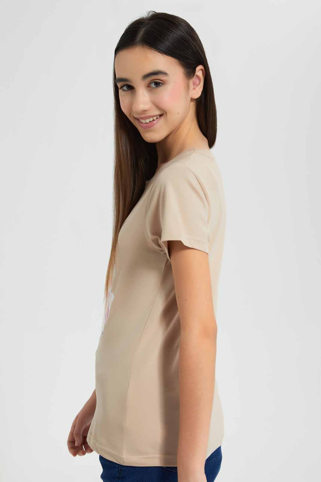 Redtag-Beige-Basic-T-Shirt-Category:T-Shirts,-Colour:Beige,-Deals:New-In,-Filter:Senior-Girls-(9-to-14-Yrs),-GSR-T-Shirts,-New-In-GSR-APL,-Non-Sale,-Section:Girls-(0-to-14Yrs),-TBL,-W22O-Senior-Girls-9 to 14 Years