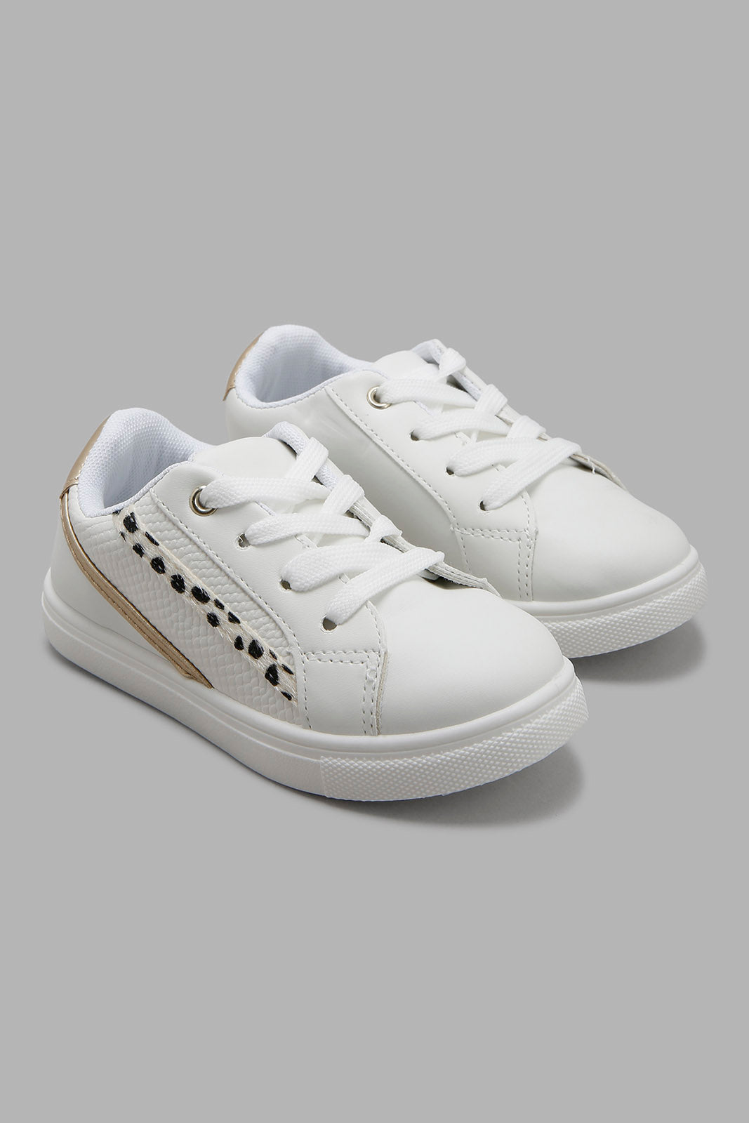 Redtag-White-Lace-Up-Sneakers-Category:Trainers,-Colour:White,-Deals:New-In,-Filter:Girls-Footwear-(3-to-5-Yrs),-GIR-Trainers,-New-In-GIR-FOO,-Non-Sale,-Section:Girls-(0-to-14Yrs),-W22B-Girls-3 to 5 Years