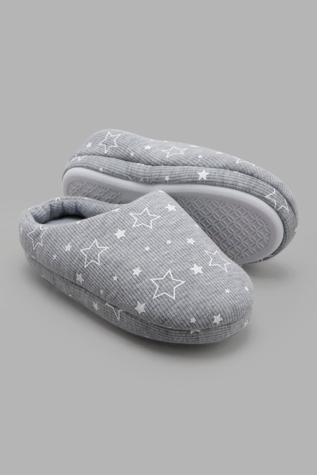 Redtag-Grey-Star-Slippers-Category:Slippers,-CHR,-Colour:Grey,-Deals:New-In,-Filter:Girls-Footwear-(3-to-5-Yrs),-GIR-Slippers,-New-In-GIR-FOO,-Non-Sale,-Section:Girls-(0-to-14Yrs),-W22B-Girls-3 to 5 Years
