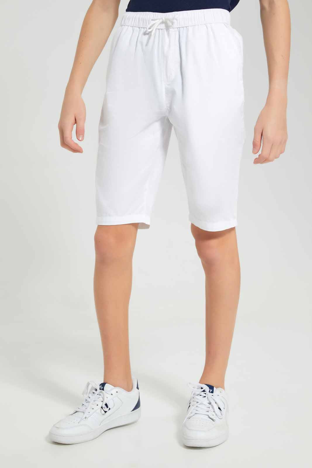 Redtag-White-Pull-On-Trouser-Short-BSR-Shorts,-Category:Shorts,-Colour:White,-Deals:New-In,-Filter:Senior-Boys-(8-to-14-Yrs),-New-In-BSR-APL,-Non-Sale,-Section:Boys-(0-to-14Yrs),-VLM,-W22O-Senior-Boys-9 to 14 Years
