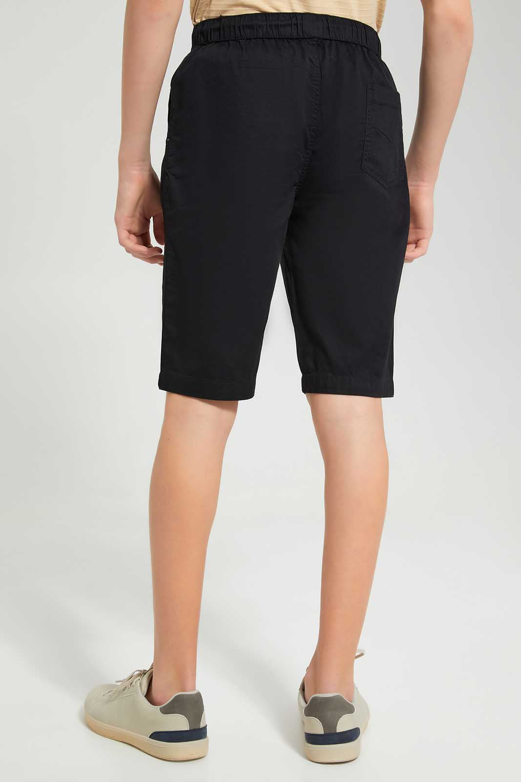 Redtag-Black-Pull-On-Trouser-Short-BSR-Shorts,-Category:Shorts,-Colour:Black,-Deals:New-In,-Filter:Senior-Boys-(8-to-14-Yrs),-New-In-BSR-APL,-Non-Sale,-Section:Boys-(0-to-14Yrs),-VLM,-W22O-Senior-Boys-9 to 14 Years