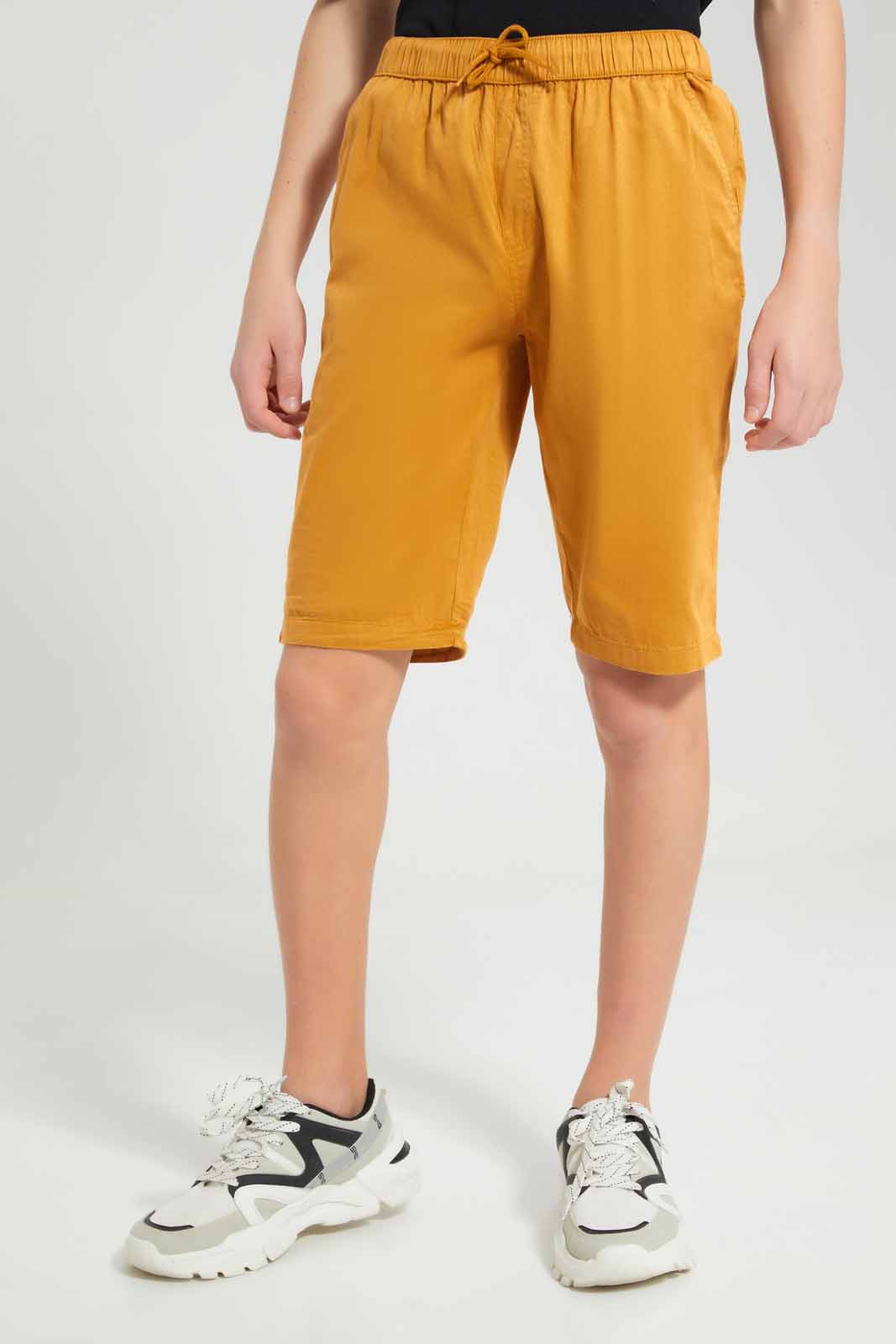 Redtag-Mustard-Pull-On-Trouser-Short-BSR-Shorts,-Category:Shorts,-Colour:Mustard,-Deals:New-In,-Filter:Senior-Boys-(8-to-14-Yrs),-New-In-BSR-APL,-Non-Sale,-Section:Boys-(0-to-14Yrs),-VLM,-W22O-Senior-Boys-9 to 14 Years