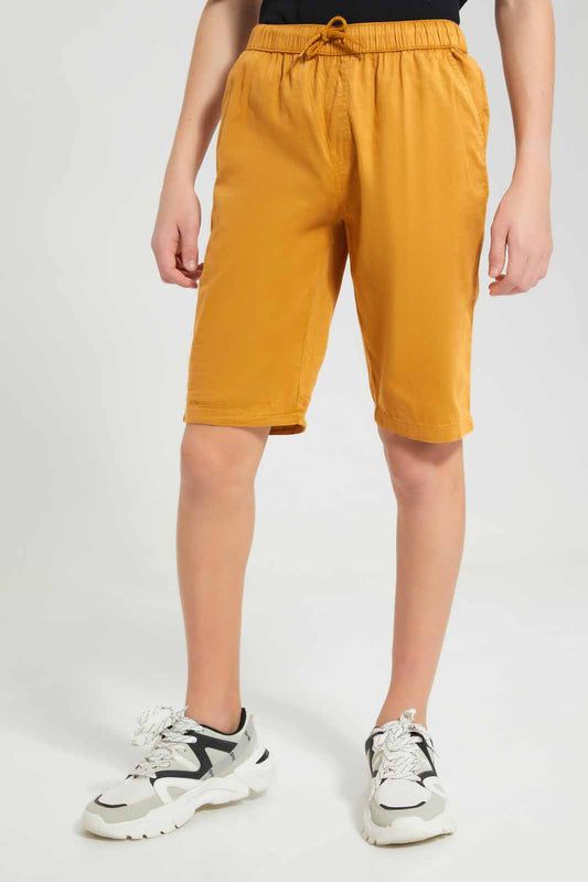 Redtag-Mustard-Pull-On-Trouser-Short-BSR-Shorts,-Category:Shorts,-Colour:Mustard,-Deals:New-In,-Filter:Senior-Boys-(8-to-14-Yrs),-New-In-BSR-APL,-Non-Sale,-Section:Boys-(0-to-14Yrs),-VLM,-W22O-Senior-Boys-9 to 14 Years