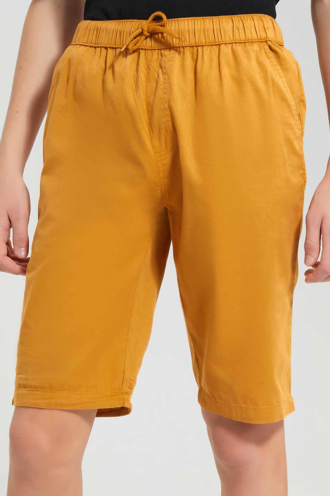 Redtag-Mustard-Pull-On-Trouser-Short-BSR-Shorts,-Category:Shorts,-Colour:Mustard,-Deals:New-In,-Filter:Senior-Boys-(8-to-14-Yrs),-New-In-BSR-APL,-Non-Sale,-Section:Boys-(0-to-14Yrs),-VLM,-W22O-Senior-Boys-9 to 14 Years