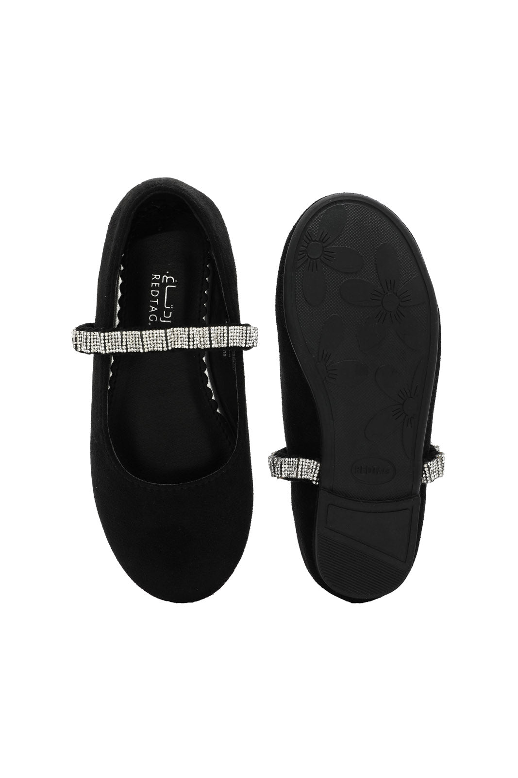 Redtag-Black-Diamante-Trim-Ballerina-Category:Shoes,-Colour:Black,-Deals:New-In,-Dept:Girls,-Filter:Girls-Footwear-(3-to-5-Yrs),-GIR-Shoes,-New-In-GIR-FOO,-Non-Sale,-S23A,-Section:Girls-(0-to-14Yrs)-Girls-