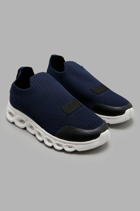 Redtag-Navy-Knit-Slip-On-BSR-Trainers,-Category:Trainers,-Colour:Navy,-Deals:New-In,-Filter:Boys-Footwear-(5-to-14-Yrs),-New-In-BSR-FOO,-Non-Sale,-Section:Boys-(0-to-14Yrs),-W22A-Senior-Boys-5 to 14 Years