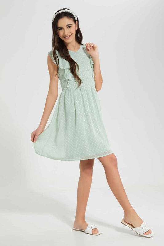 Redtag-Mint-Chiffon-Dobby-Dress-Category:Dresses,-Colour:Mint,-Deals:New-In,-Filter:Senior-Girls-(9-to-14-Yrs),-GSR-Dresses,-New-In-GSR-APL,-Non-Sale,-Section:Girls-(0-to-14Yrs),-W22O-Senior-Girls-9 to 14 Years