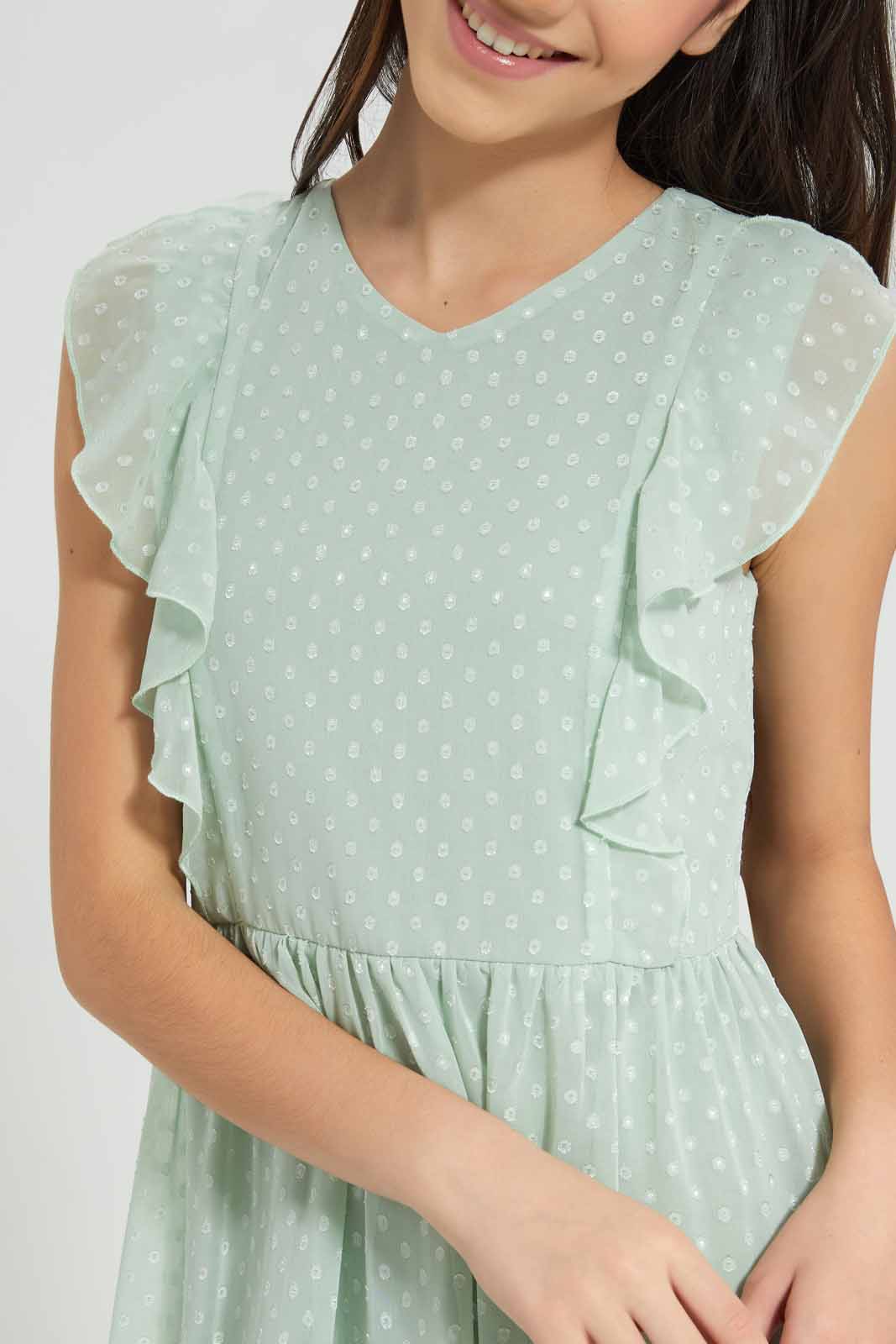 Redtag-Mint-Chiffon-Dobby-Dress-Category:Dresses,-Colour:Mint,-Deals:New-In,-Filter:Senior-Girls-(9-to-14-Yrs),-GSR-Dresses,-New-In-GSR-APL,-Non-Sale,-Section:Girls-(0-to-14Yrs),-W22O-Senior-Girls-9 to 14 Years