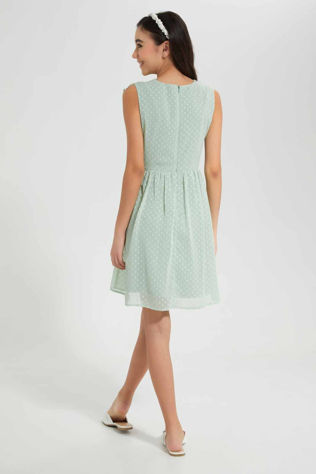 Redtag-Mint-Chiffon-Dobby-Dress-Category:Dresses,-Colour:Mint,-Deals:New-In,-Filter:Senior-Girls-(9-to-14-Yrs),-GSR-Dresses,-New-In-GSR-APL,-Non-Sale,-Section:Girls-(0-to-14Yrs),-W22O-Senior-Girls-9 to 14 Years